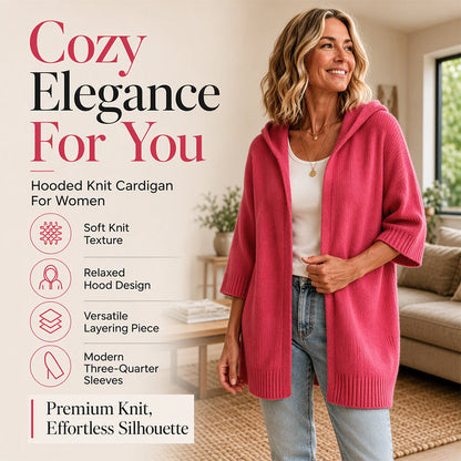 🔥✨ Women's 3/4 Sleeve Hooded Knit Cardigan – Soft Lightweight Layer For Effortless Everyday Style 🤍