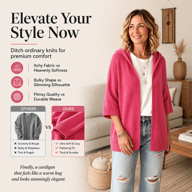 🔥✨ Women's 3/4 Sleeve Hooded Knit Cardigan – Soft Lightweight Layer For Effortless Everyday Style 🤍