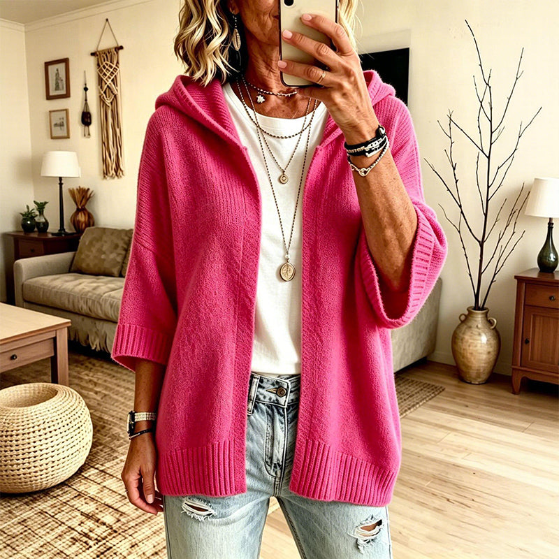 🔥✨ Women's 3/4 Sleeve Hooded Knit Cardigan – Soft Lightweight Layer For Effortless Everyday Style 🤍