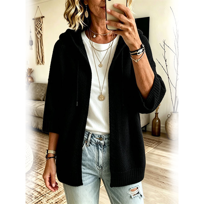 🔥✨ Women's 3/4 Sleeve Hooded Knit Cardigan – Soft Lightweight Layer For Effortless Everyday Style 🤍