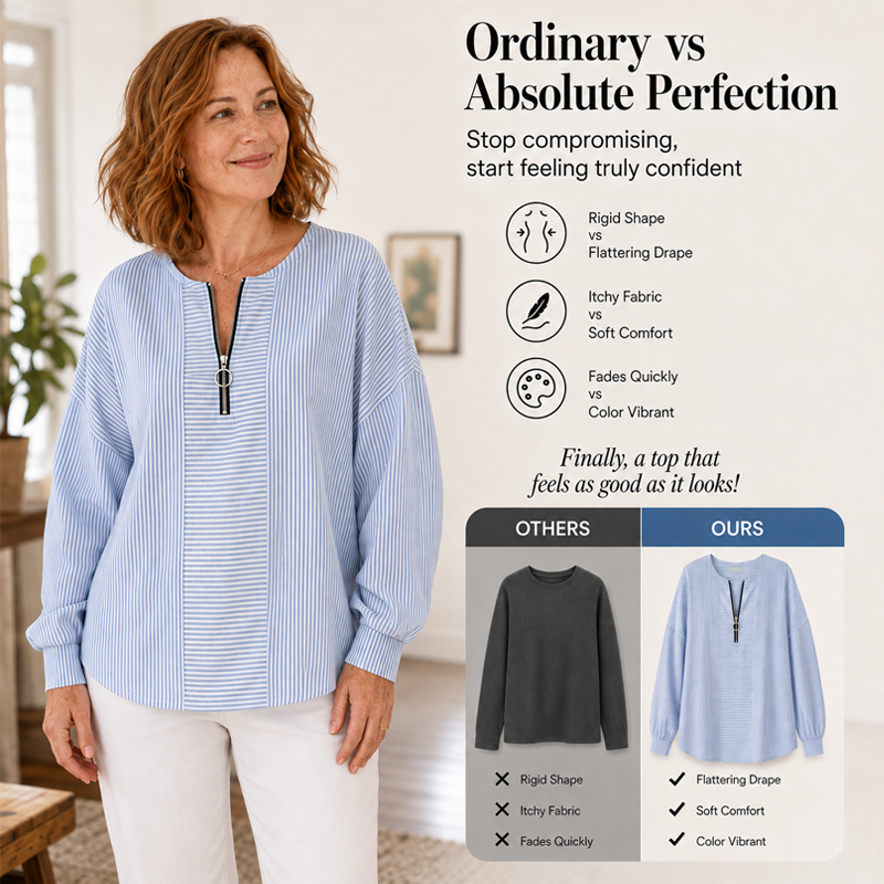 ✨ Women's Striped Zip-Up Top – Casual Long Sleeve Sweatshirt For Effortless Everyday Style 🤍