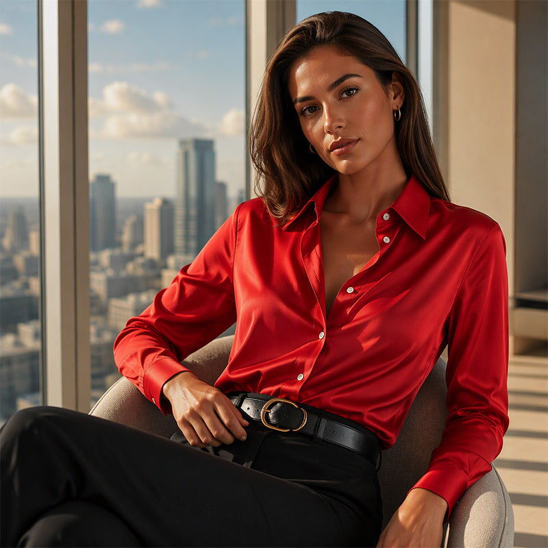 Women's Versatile Silky Satin Long Sleeve Shirt