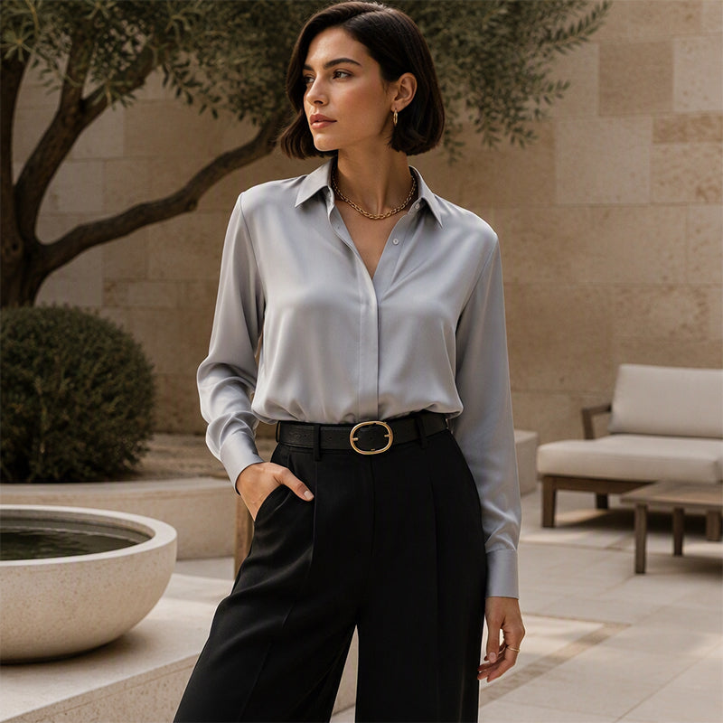 Women's Versatile Silky Satin Long Sleeve Shirt