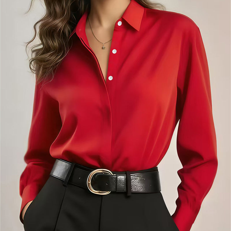 Women's Versatile Silky Satin Long Sleeve Shirt
