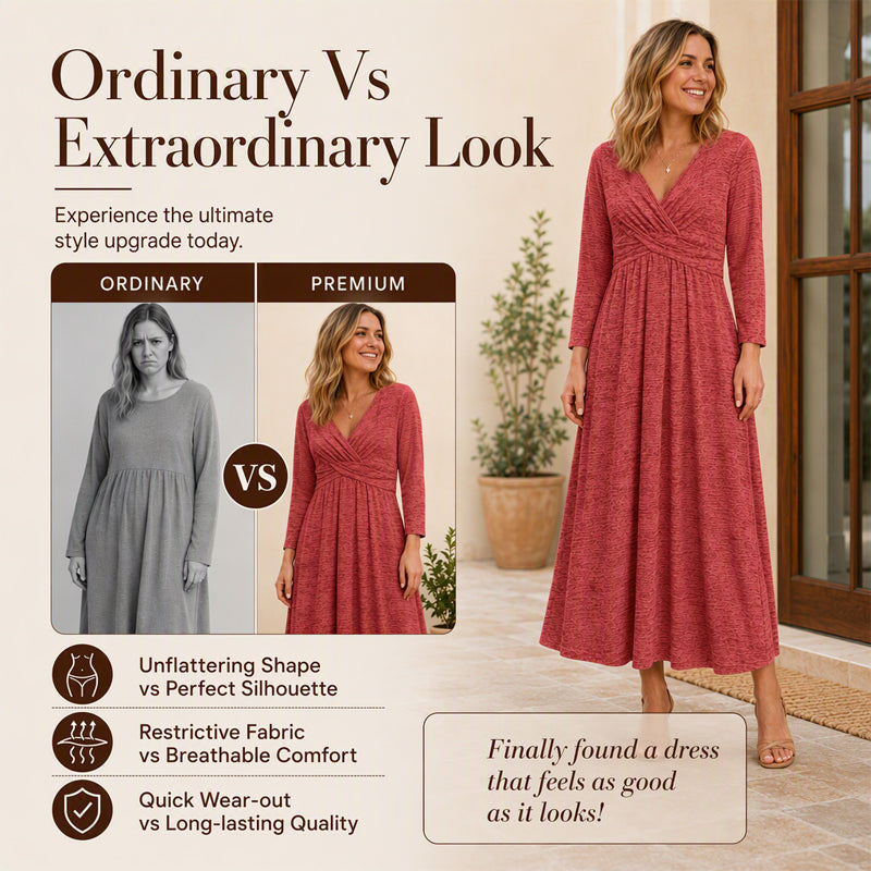 Women's Wrap V Neck Dress with Pockets