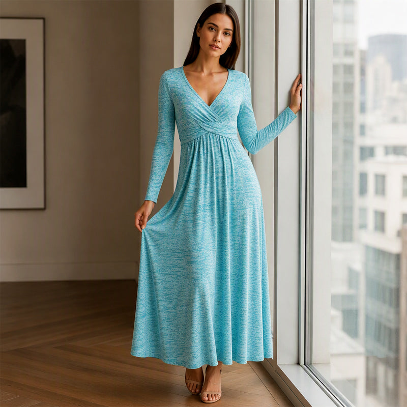 Women's Wrap V Neck Dress with Pockets