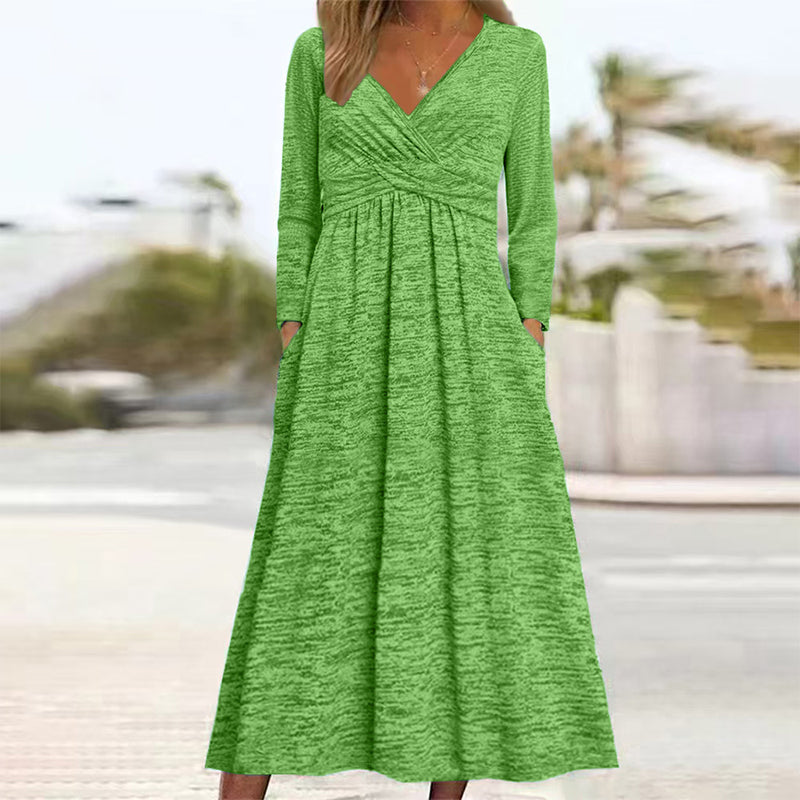 Women's Wrap V Neck Dress with Pockets
