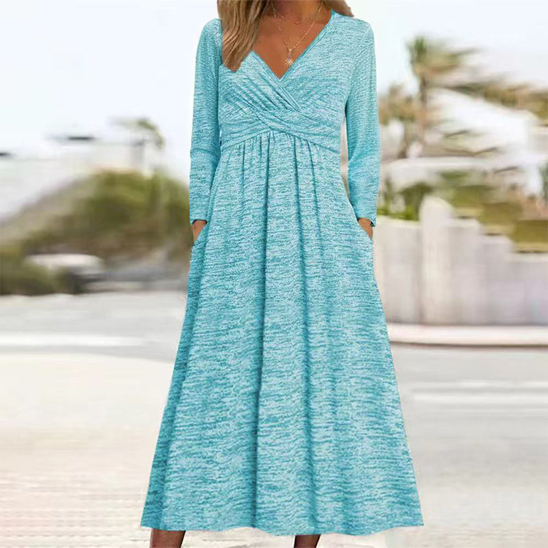 Women's Wrap V Neck Dress with Pockets