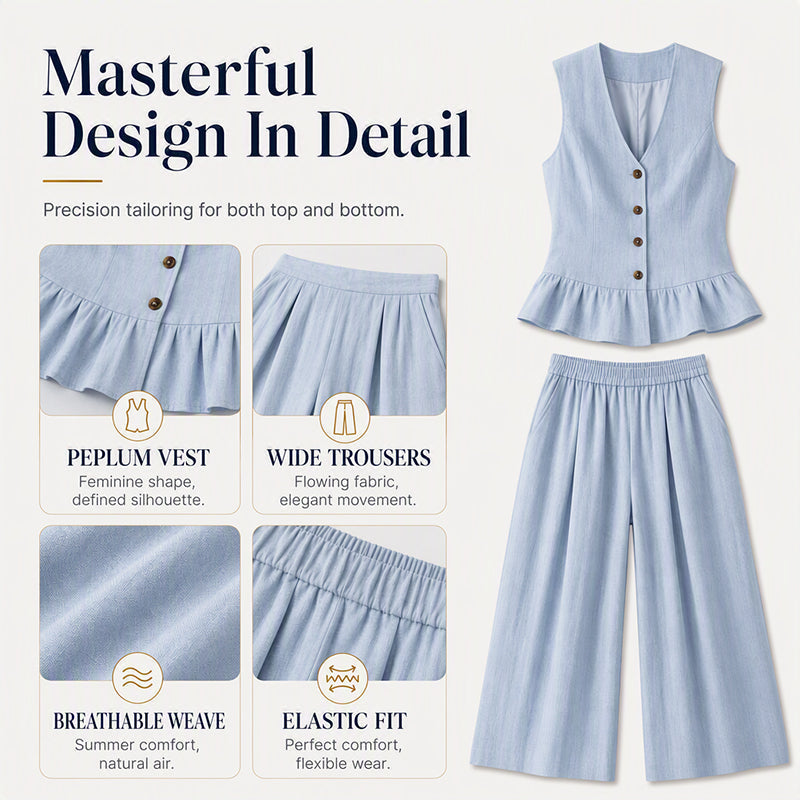 Women's Summer Peplum Top & Wide-Leg Pants Set