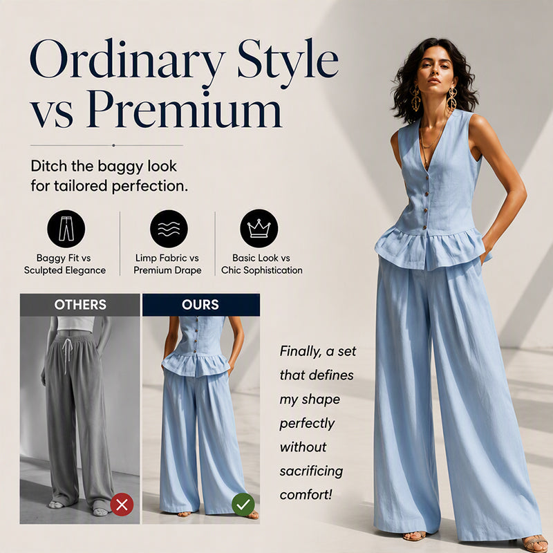 Women's Summer Peplum Top & Wide-Leg Pants Set