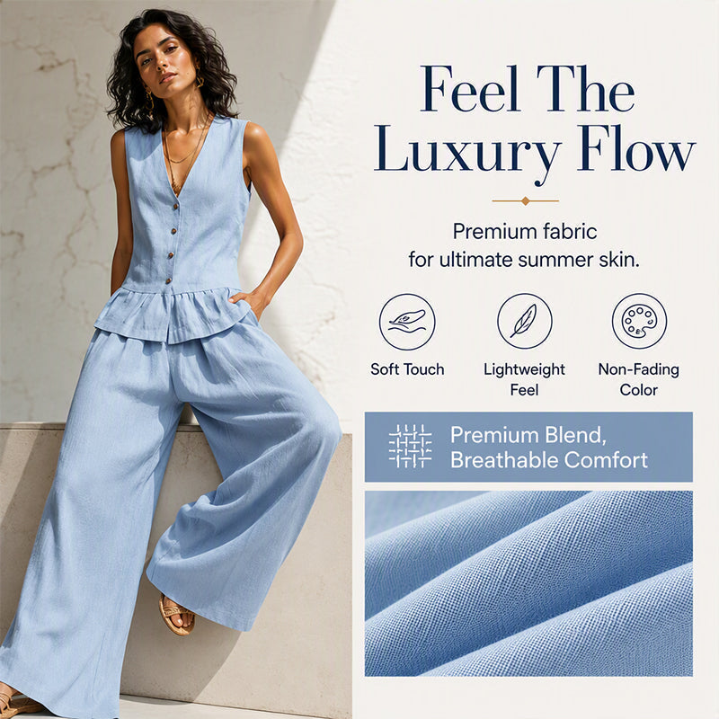 Women's Summer Peplum Top & Wide-Leg Pants Set
