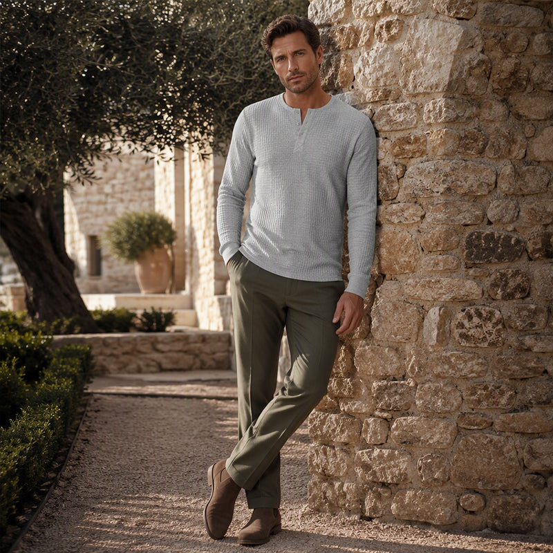 ⌛Limited-Time Offer-Men's Waffle Knit Long Sleeve Henley Shirt
