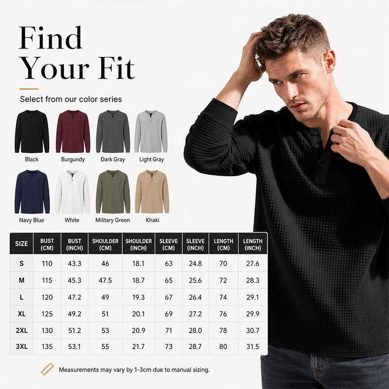 ⌛Limited-Time Offer-Men's Waffle Knit Long Sleeve Henley Shirt
