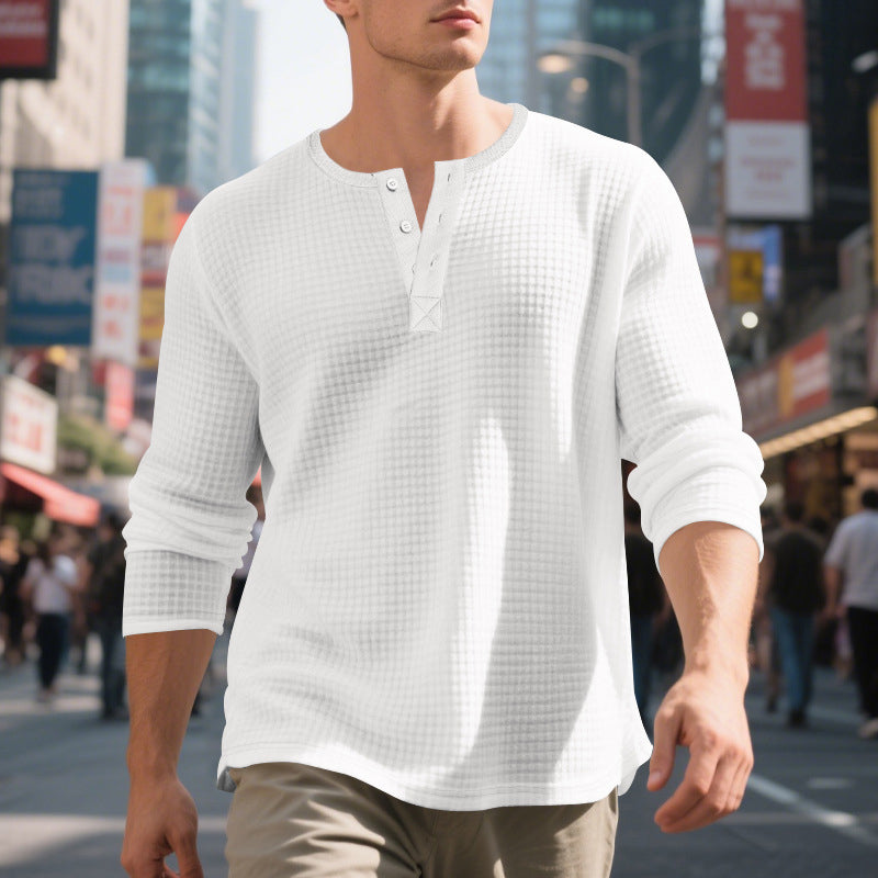 ⌛Limited-Time Offer-Men's Waffle Knit Long Sleeve Henley Shirt