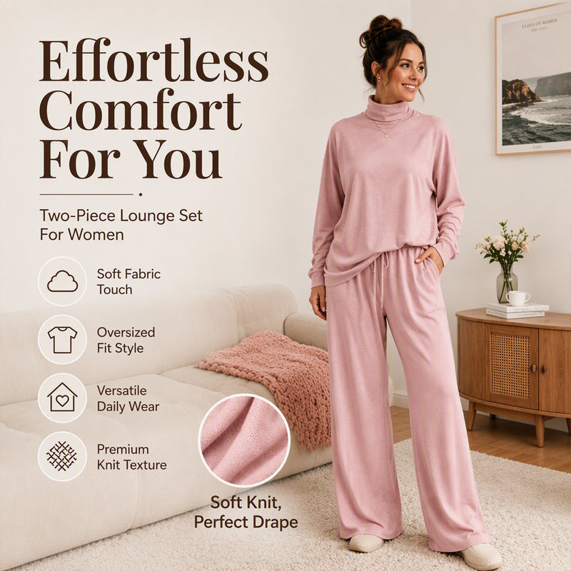 ☁️Women's Turtleneck Top & Wide-Leg Pants Set – Elegant Two-Piece Outfit For Cosy Everyday Style✨