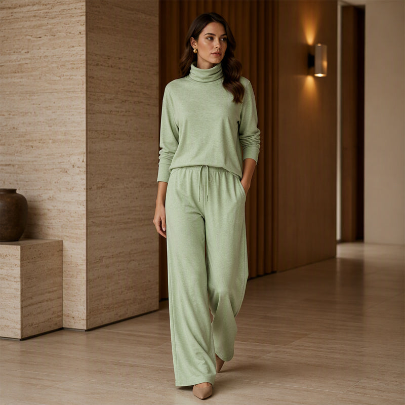 ☁️Women's Turtleneck Top & Wide-Leg Pants Set – Elegant Two-Piece Outfit For Cosy Everyday Style✨