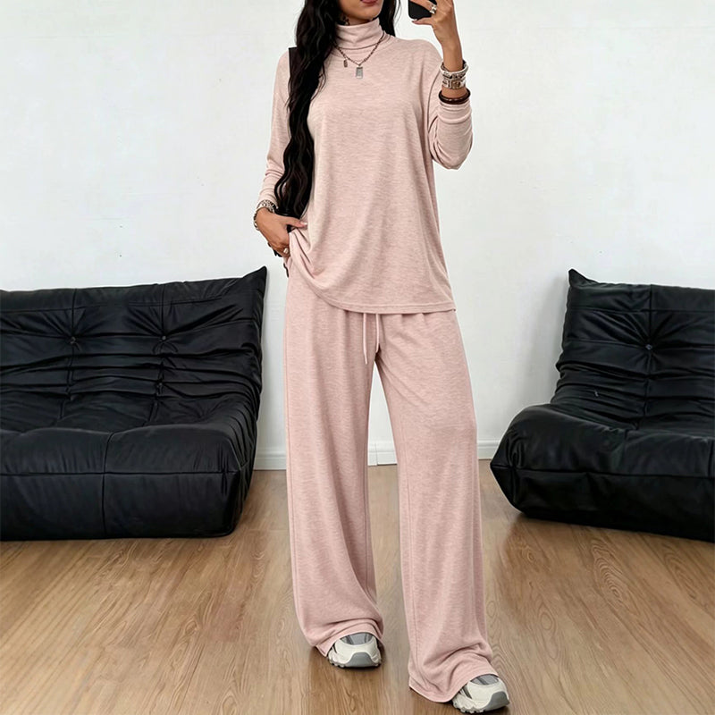 ☁️Women's Turtleneck Top & Wide-Leg Pants Set – Elegant Two-Piece Outfit For Cosy Everyday Style✨
