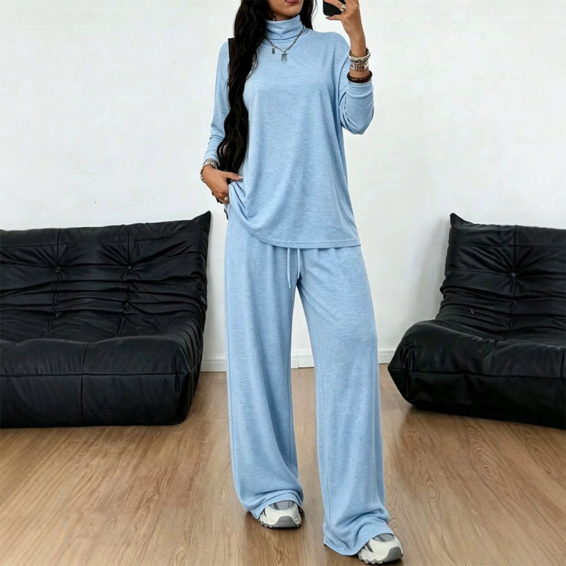 ☁️Women's Turtleneck Top & Wide-Leg Pants Set – Elegant Two-Piece Outfit For Cosy Everyday Style✨