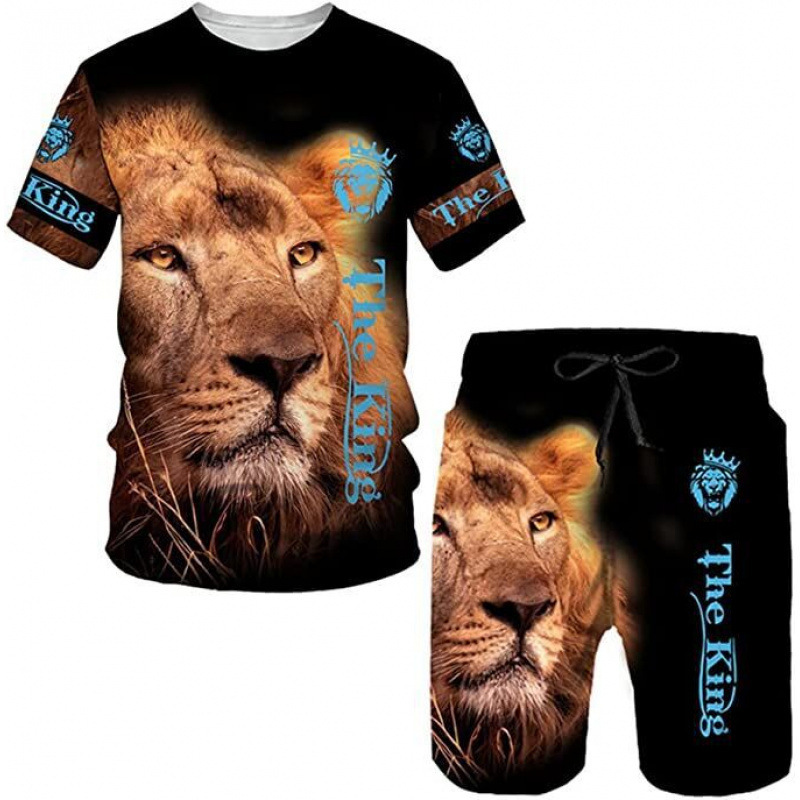 Men's Casual Animal Graphic T-Shirt and Shorts Set