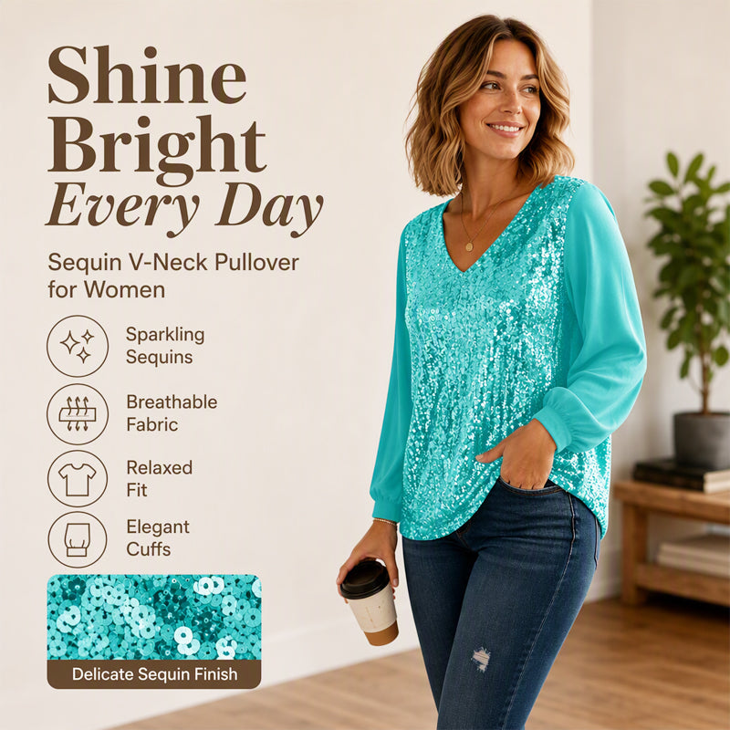 Women's Elegant Sequin V-Neck Top