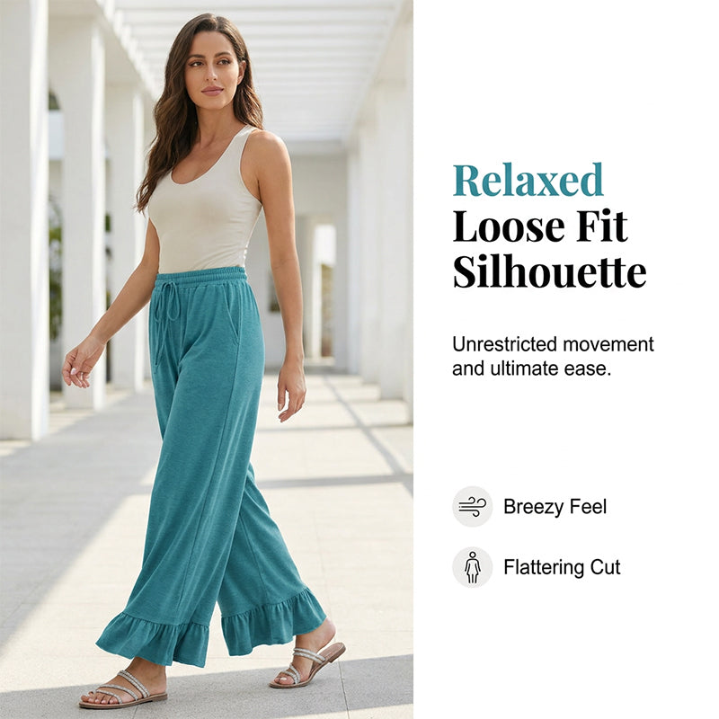 Women's Casual Wide-Leg Pants with Ruffle Hem