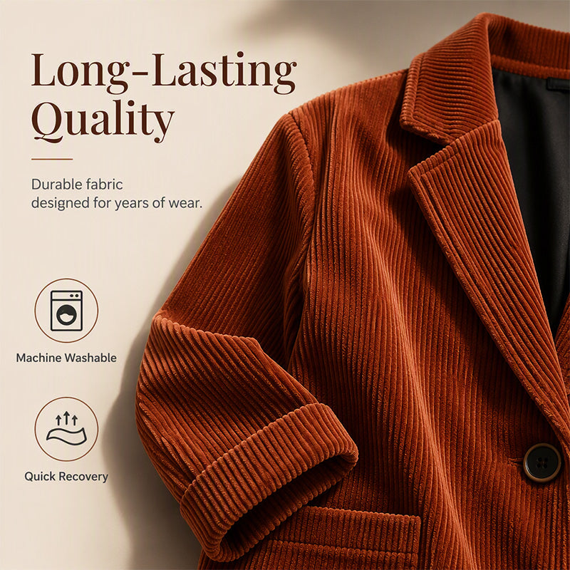 Women Vintage Corduroy Jacket Casual Loose Fit Suit Collar Outerwear with Pockets
