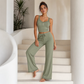 Trending Now⭐🌸 Lace-Trim Camisole & Straight-Leg Pajama Set – Ribbed Texture & Relaxed Fit for Cozy Lounging