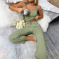 Trending Now⭐🌸 Lace-Trim Camisole & Straight-Leg Pajama Set – Ribbed Texture & Relaxed Fit for Cozy Lounging