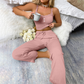 Trending Now⭐🌸 Lace-Trim Camisole & Straight-Leg Pajama Set – Ribbed Texture & Relaxed Fit for Cozy Lounging
