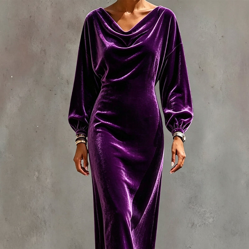 ⌛Limited-Time Offer-Women's Elegant Velvet Cowl Neck Dress – Luxe Soft Texture With Flattering Feminine Silhouette 🤍