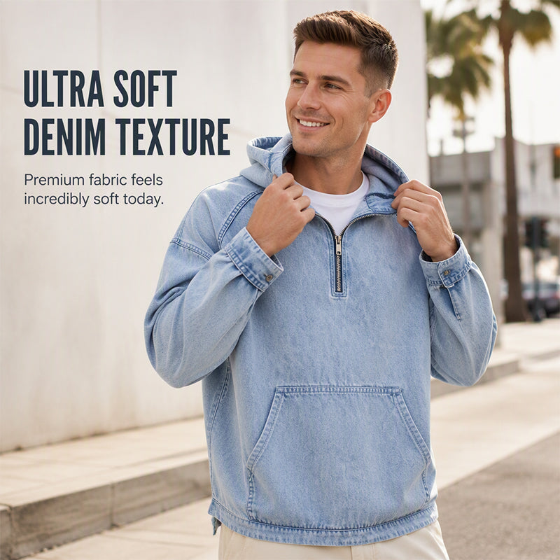 ✨Men's Casual Half-Zip Denim Jacket-Inspired Layer For Effortless Everyday Style👖