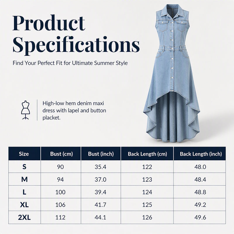 Women's Sleeveless Denim Dress with Asymmetrical Hem