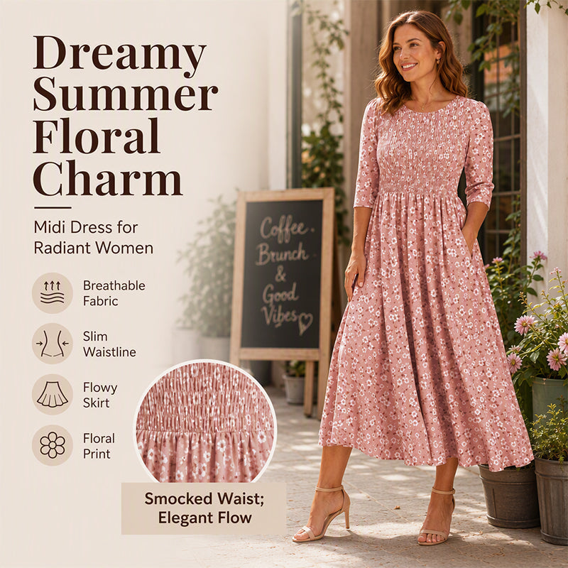 💃Women's Smocked Floral Print Dress