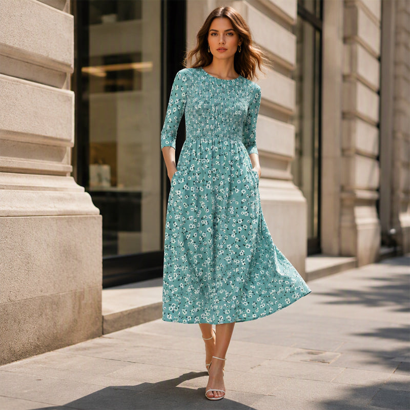 💃Women's Smocked Floral Print Dress