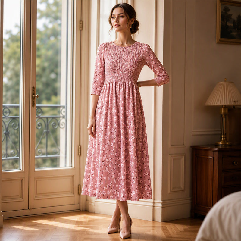 💃Women's Smocked Floral Print Dress