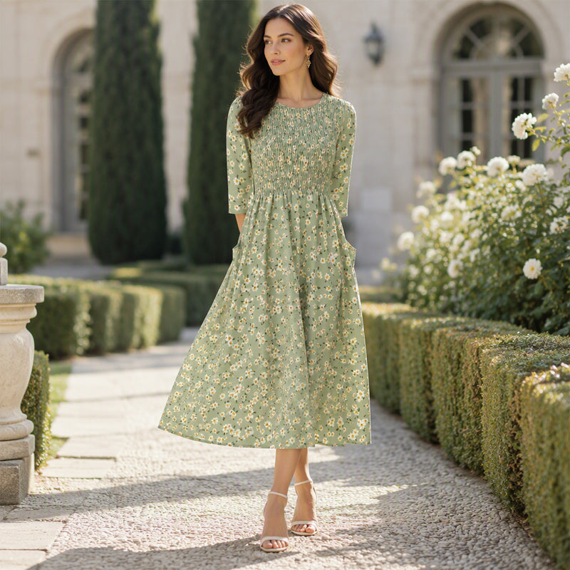 💃Women's Smocked Floral Print Dress