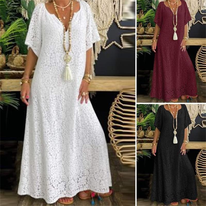 Women's Elegant V -neck Leisure Lace Long Skirt