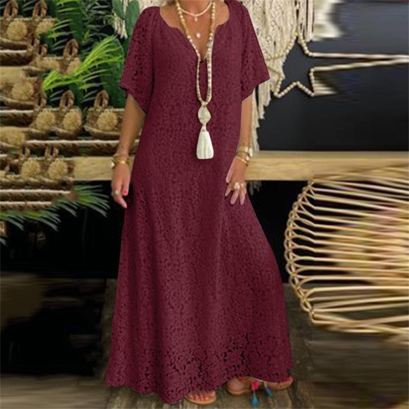 Women's Elegant V -neck Leisure Lace Long Skirt