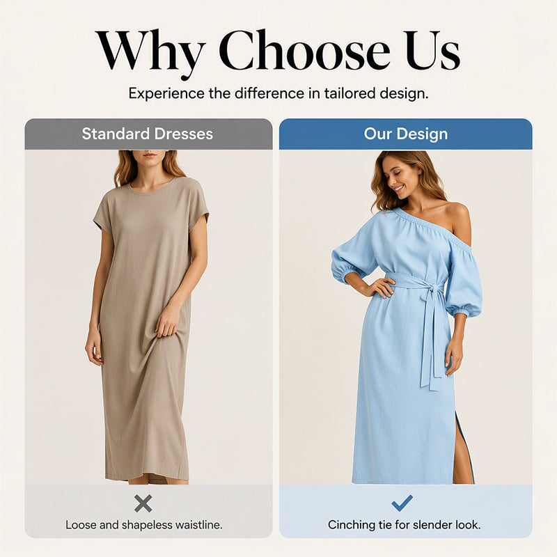 Women's Elegant One-Shoulder Belted Dress
