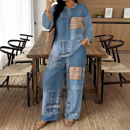 Women's Long Sleeve Top & Wide Leg Pants Set