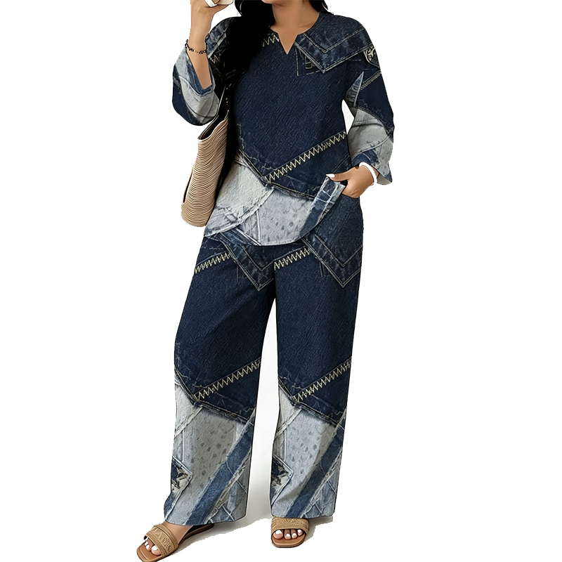 Women's Long Sleeve Top & Wide Leg Pants Set