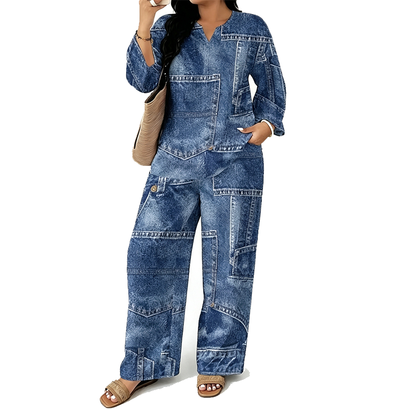 Women's Long Sleeve Top & Wide Leg Pants Set