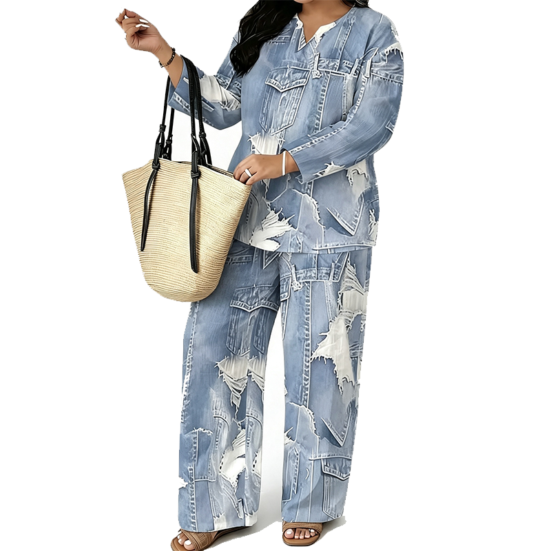 Women's Long Sleeve Top & Wide Leg Pants Set