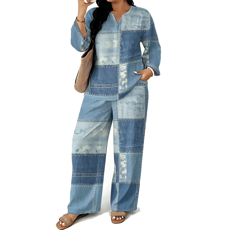 Women's Long Sleeve Top & Wide Leg Pants Set