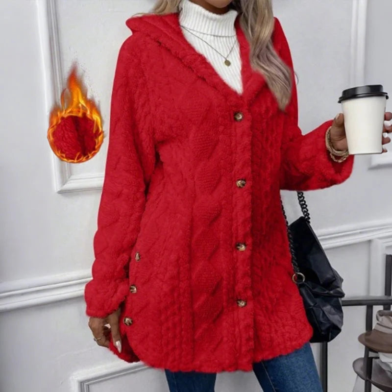 Women's Warm Diamond Pattern Hooded Jacket