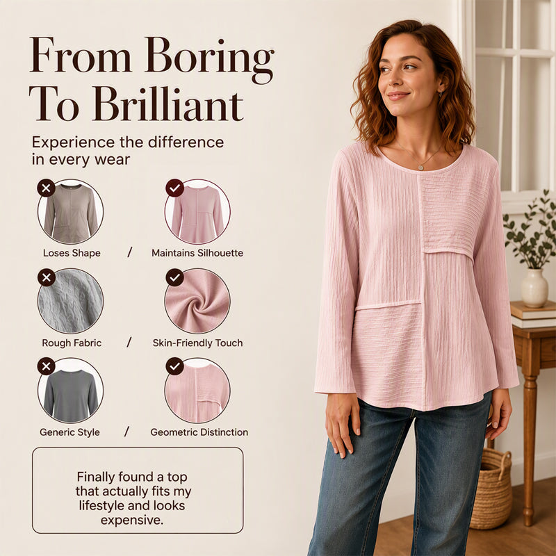 ⏰Last Day Sale 54% Off 💃Women's Crewneck Textured Patchwork Top