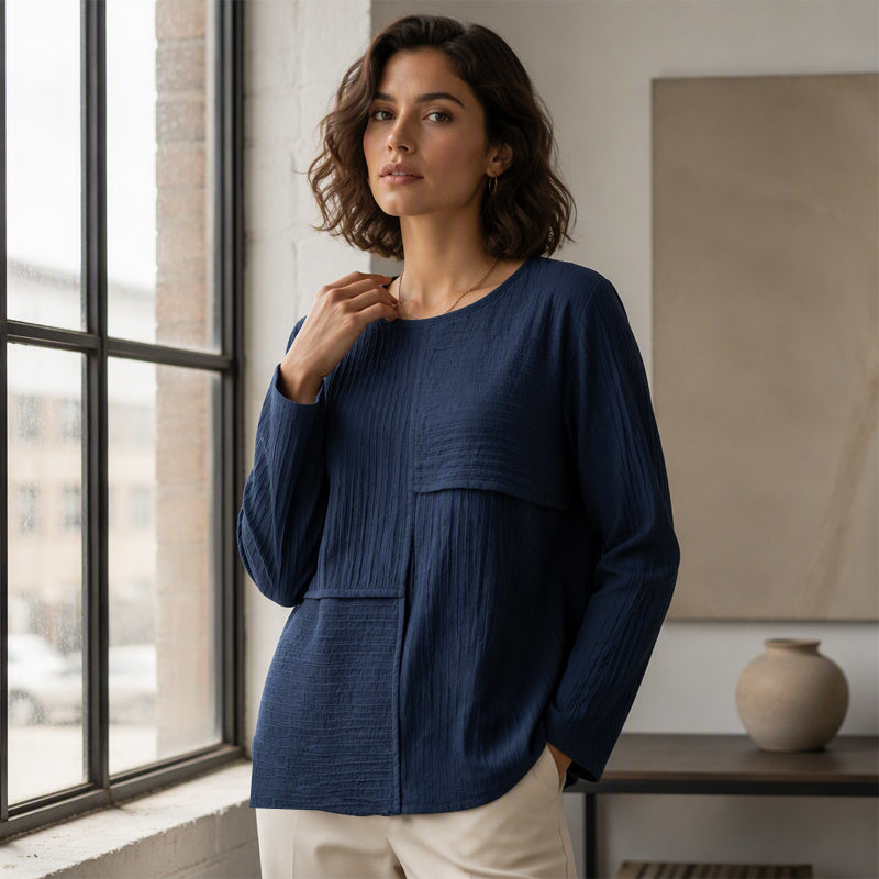 ⏰Last Day Sale 54% Off 💃Women's Crewneck Textured Patchwork Top
