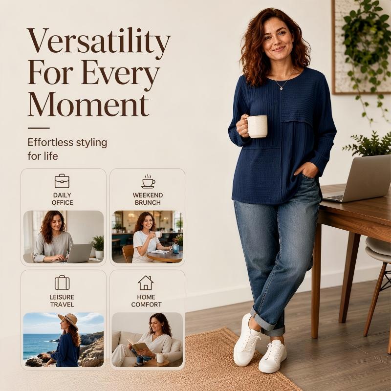 ⏰Last Day Sale 54% Off 💃Women's Crewneck Textured Patchwork Top