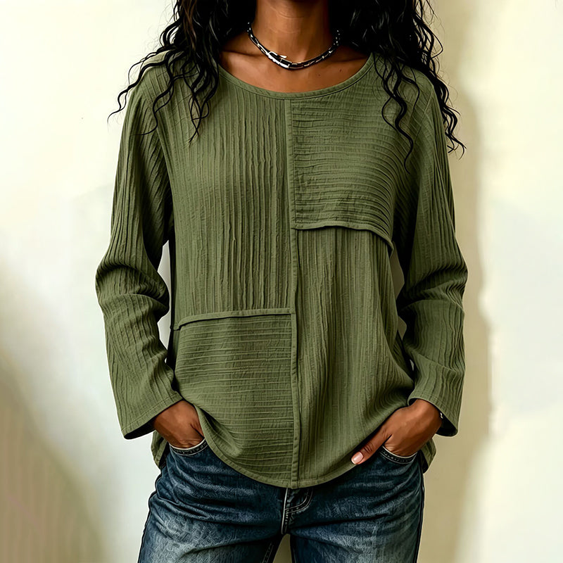 ⏰Last Day Sale 54% Off 💃Women's Crewneck Textured Patchwork Top
