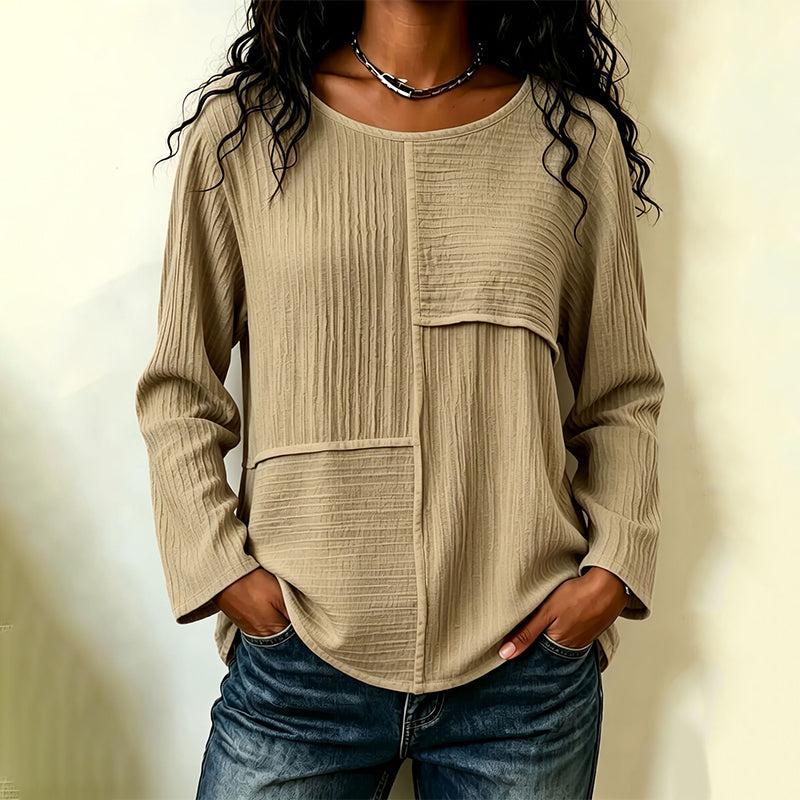 ⏰Last Day Sale 54% Off 💃Women's Crewneck Textured Patchwork Top